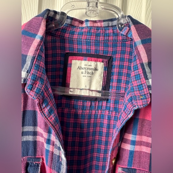 Abercrombie & Fitch Plaid Pink and different shades of blue Size Large - Picture 2 of 9